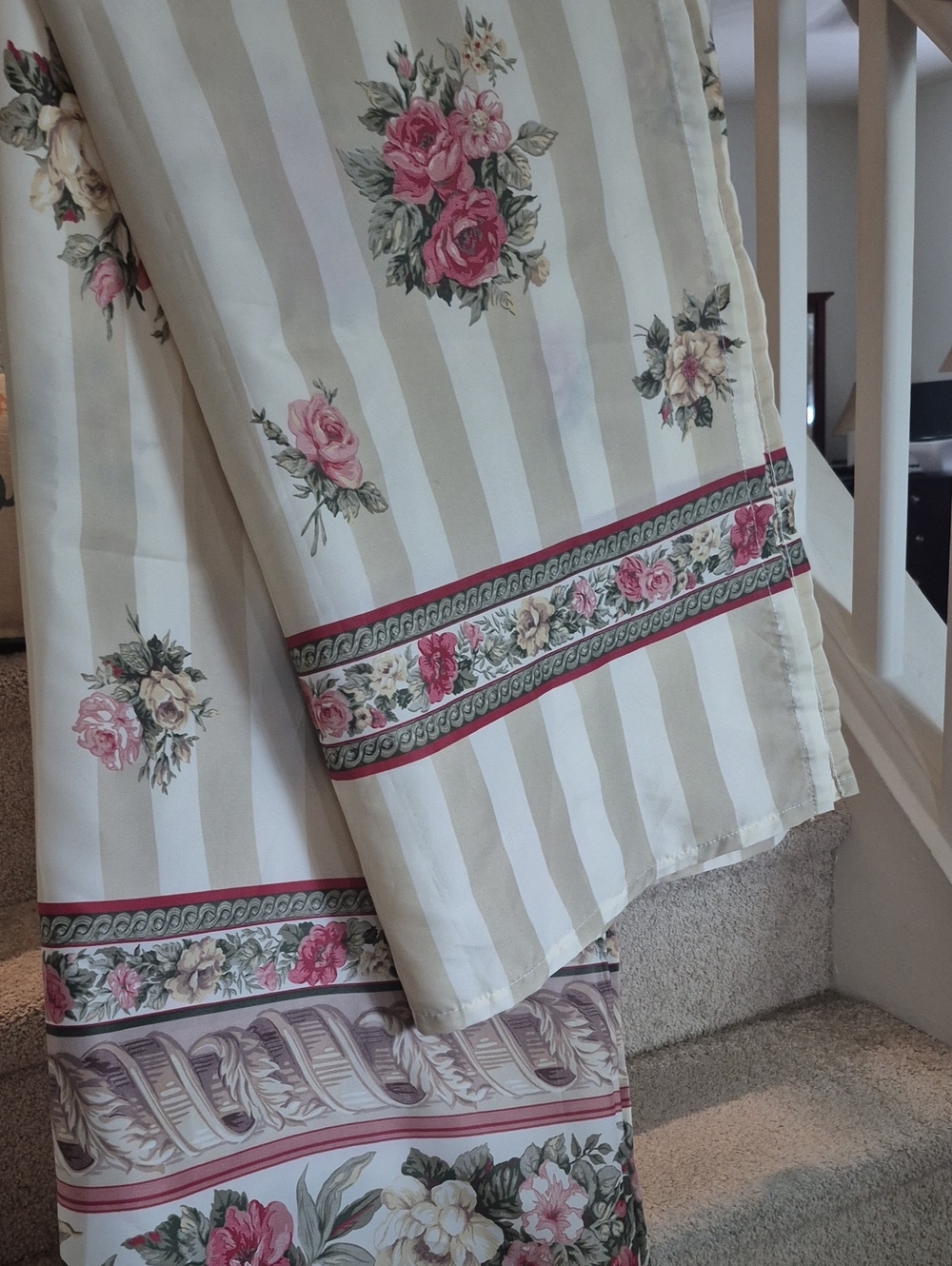 Springs Home Floral Stripe Shower Curtain Panel - Cream and Pink